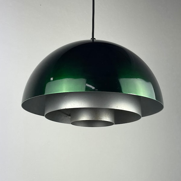 Vintage 1970s Lyfa Milieu lamp - 1960s Jo Hammerborg light - rare green Aluminum metal lighting