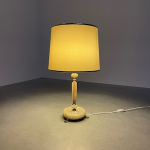 Vintage table lamp with marble base and brass lion feet lampshade - tall 60s classic light