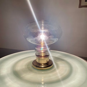 Vintage Glashutte Limburg glass mushroom table lamp - 1970s brass Germany desk light - mid century modern rare lighting