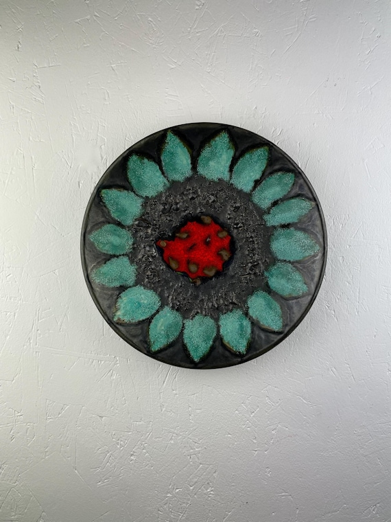 Vintage Fat Lava Ceramic Plate - Hanging Wall Art 1970s Decoration