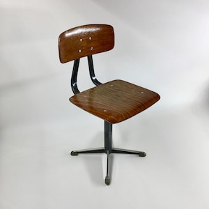 Dutch 80&#39;s Children&#39;s school chair - vintage plywood metal kids stool