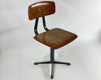 Dutch 80&#39;s Children&#39;s school chair - vintage plywood metal kids stool