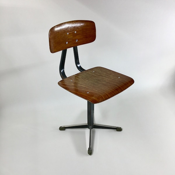 Dutch 80's Children’s School Chair - tabouret vintage en contreplaqué en métal
