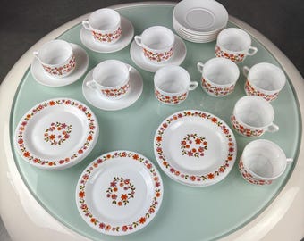 ARCOPAL Set of Plates, Feston Hortense Pattern. Made in France