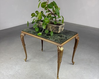 Italian green marble brass side table L - original 60s vintage plant table from the 1960s - rare Hollywood Regency design