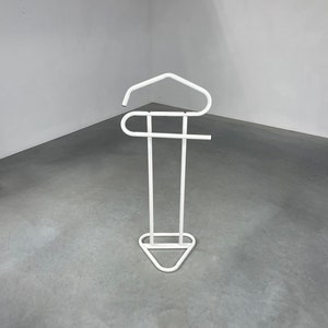 Postmodern design clothes rack - modern white tubular metal dressboy - vintage 80s minimal silent clerk
