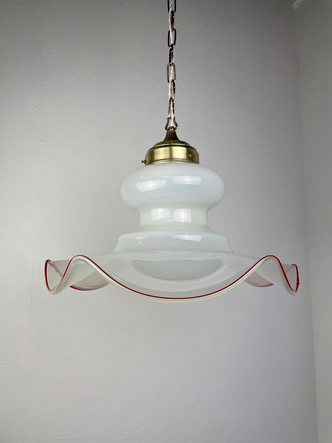 Vintage Murano Glass Design Lamp Large Brass 70's Ceiling Light Rare