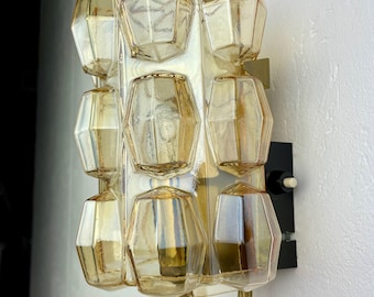 Mid-Century Modern glass wall lamp - champagne color - Glashütte Limburg - 1960s - one of two - vintage lighting