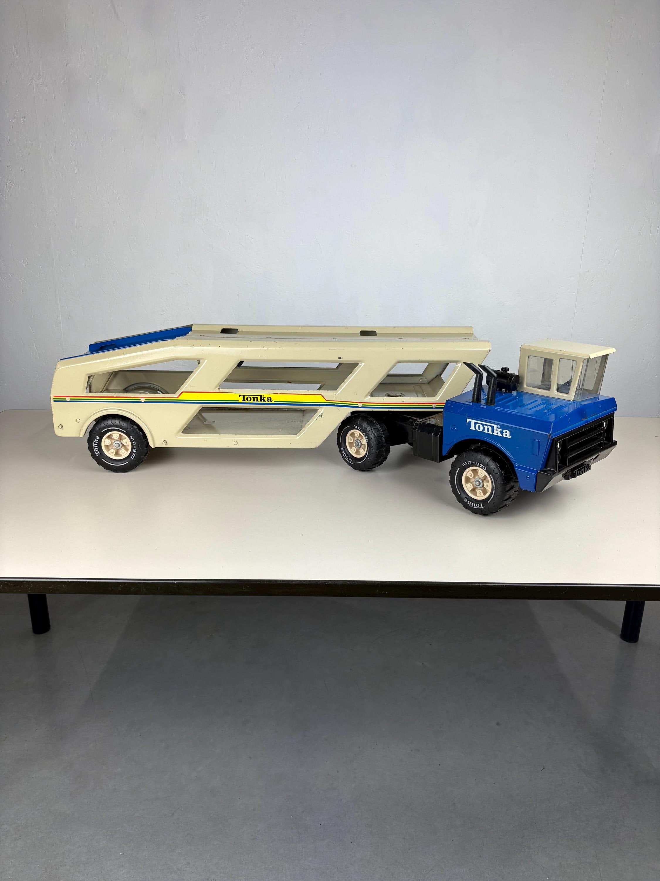 Mighty Tonka Car Carrier - Two-tone Blue White - Vintage 80s Toy