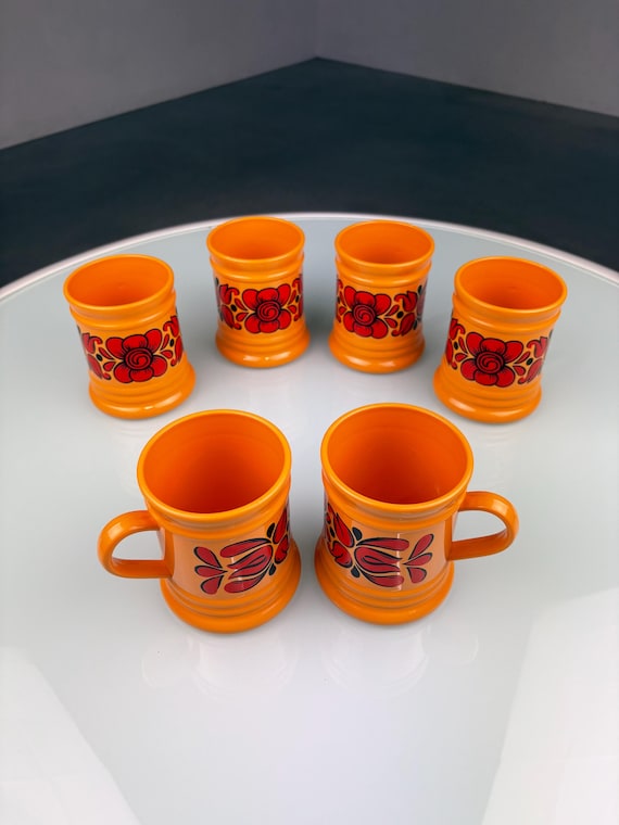 Emsa mug set of 6 - vintage West Germany - plastic mugs from the 70s -  retro glasses