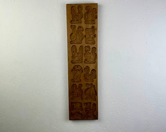 Piatto di pan di zenzero vintage - grande stampo per biscotti in legno olandese - intagliato a mano - decorazione murale a 12 figure