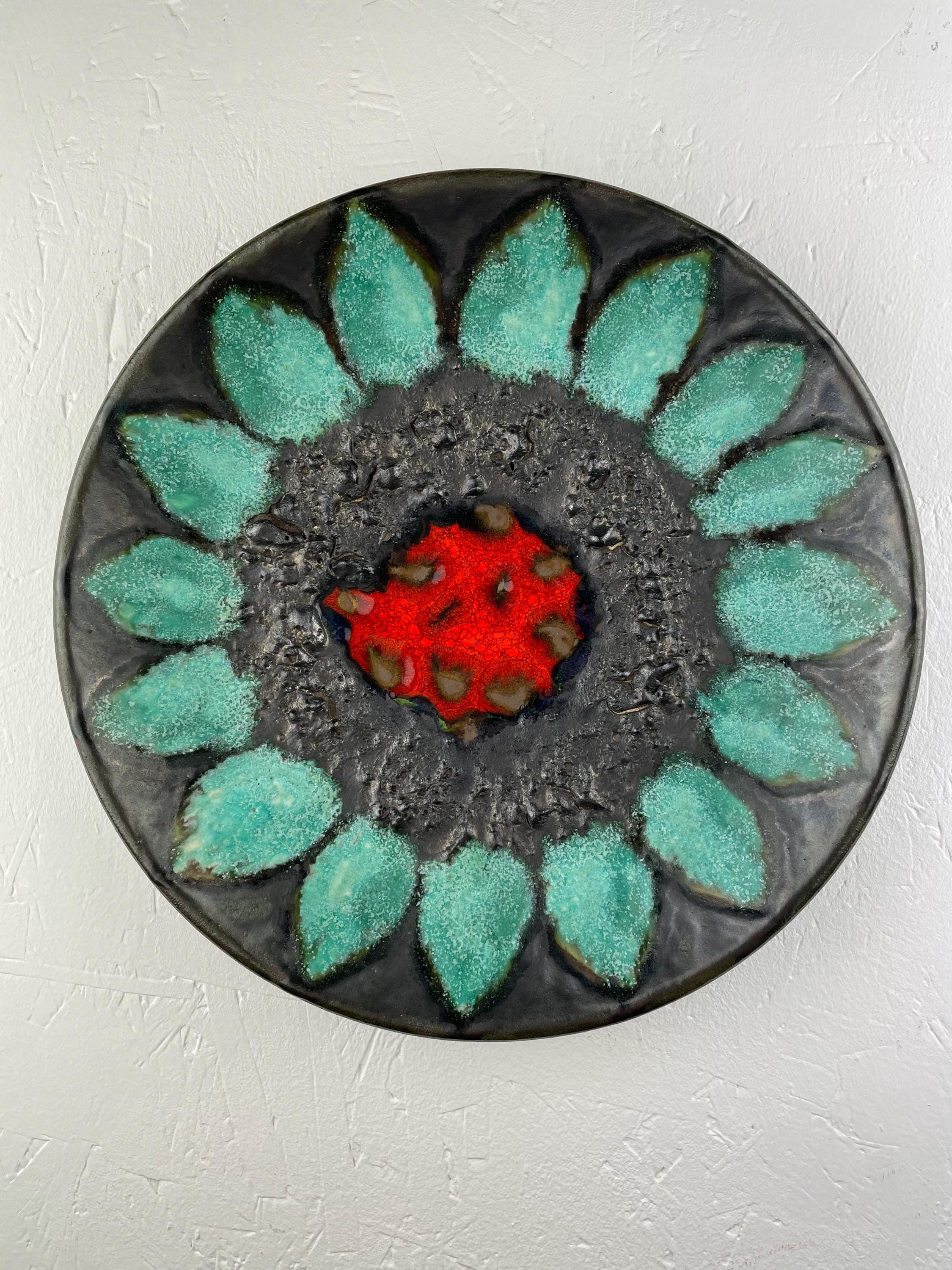 Vintage Fat Lava Ceramic Plate - Hanging Wall Art 1970s Decoration
