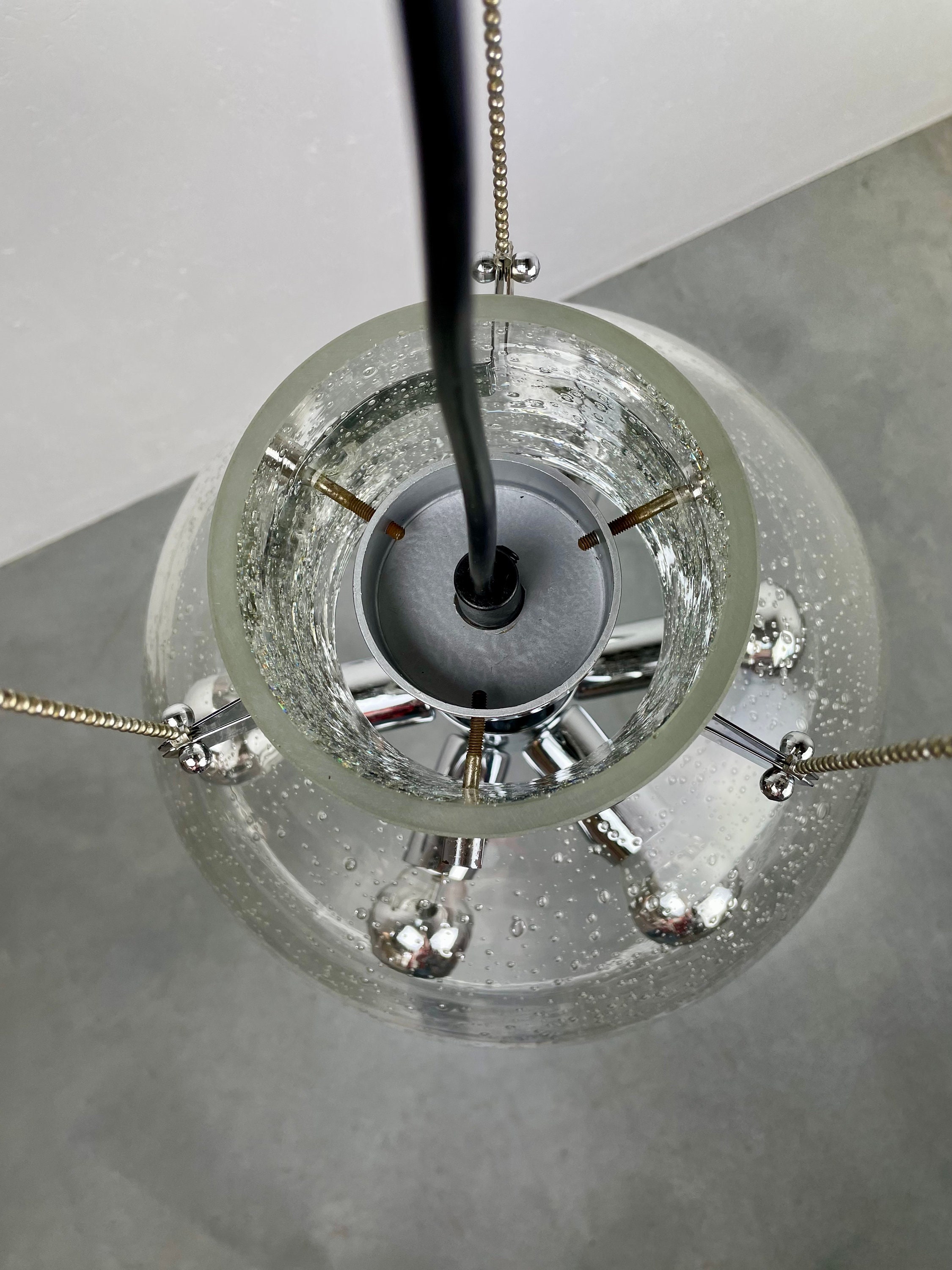 ヴィンテージ 1970 年代の高品質ガラス ハンギング ランプ