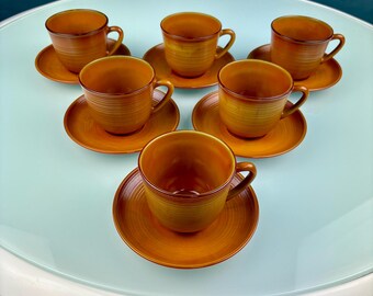 Set 6 Tasses à Thé Et Soucoupes Arcopal Verre Opalin Vintage Motif Fleuri