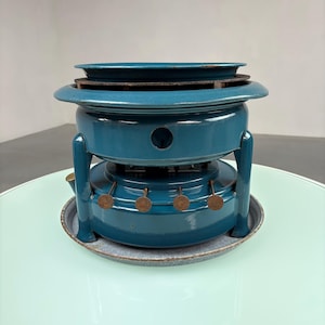 4 burners Petroleum cooker - vintage 50s blue enamel metal stove retro kerosene burner