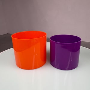 Space age plant pots set of 2 - ELHO vintage 1970s colorful flower pot - purple orange hard plastic