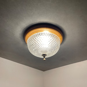vintage 1960s wood brass glass ceiling lamp - 60s classic bony design hanging light