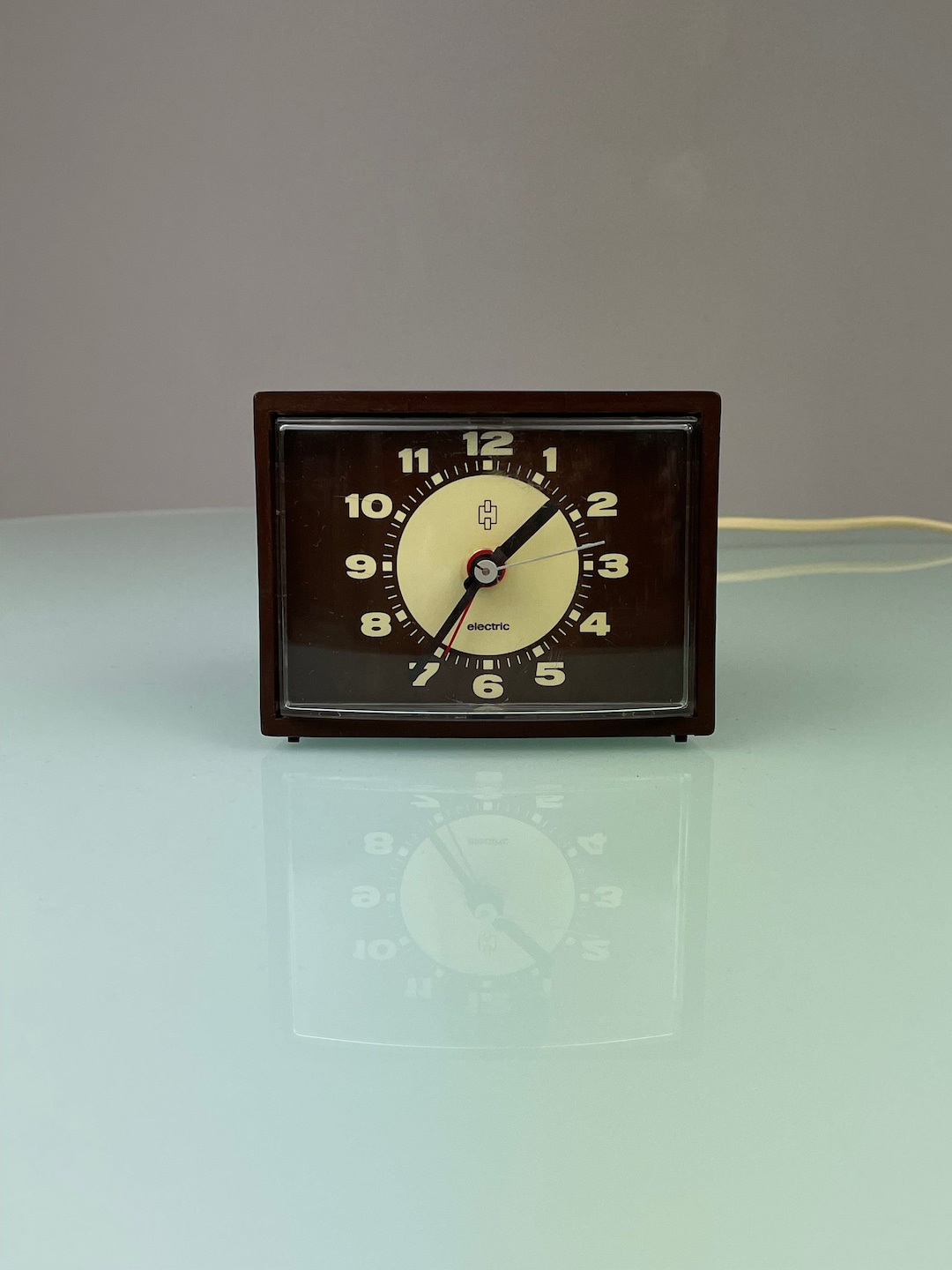 Vintage 70s HEMA Alarm Clock Brown Silent Desk Time Electric 220 Volts