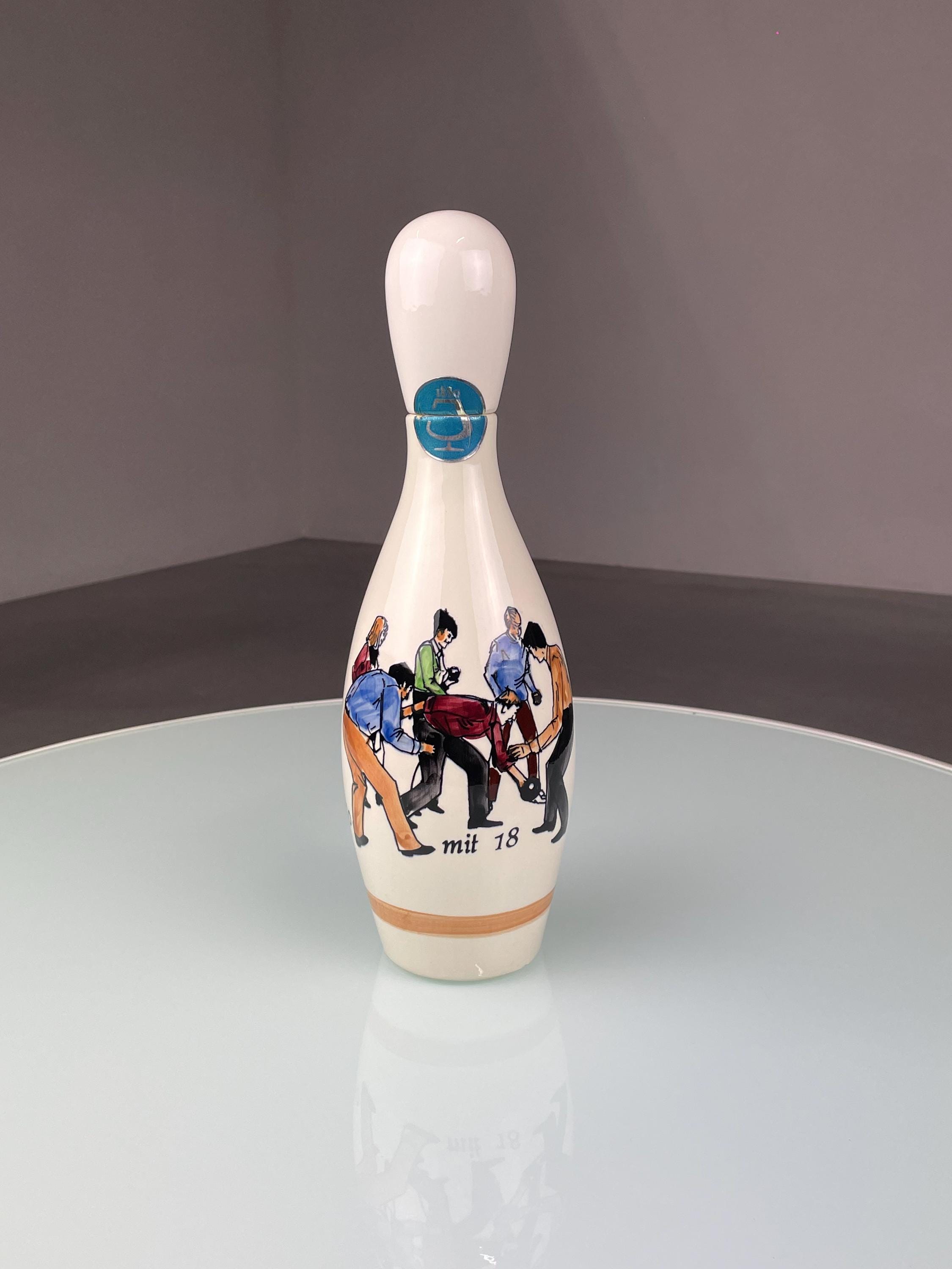 Bowling Pin Vintage 70s Porcelain Bottle - Decorative Large Cognac