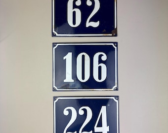 Vintage enamel house number plates - 1950s French old blue white no 62 224