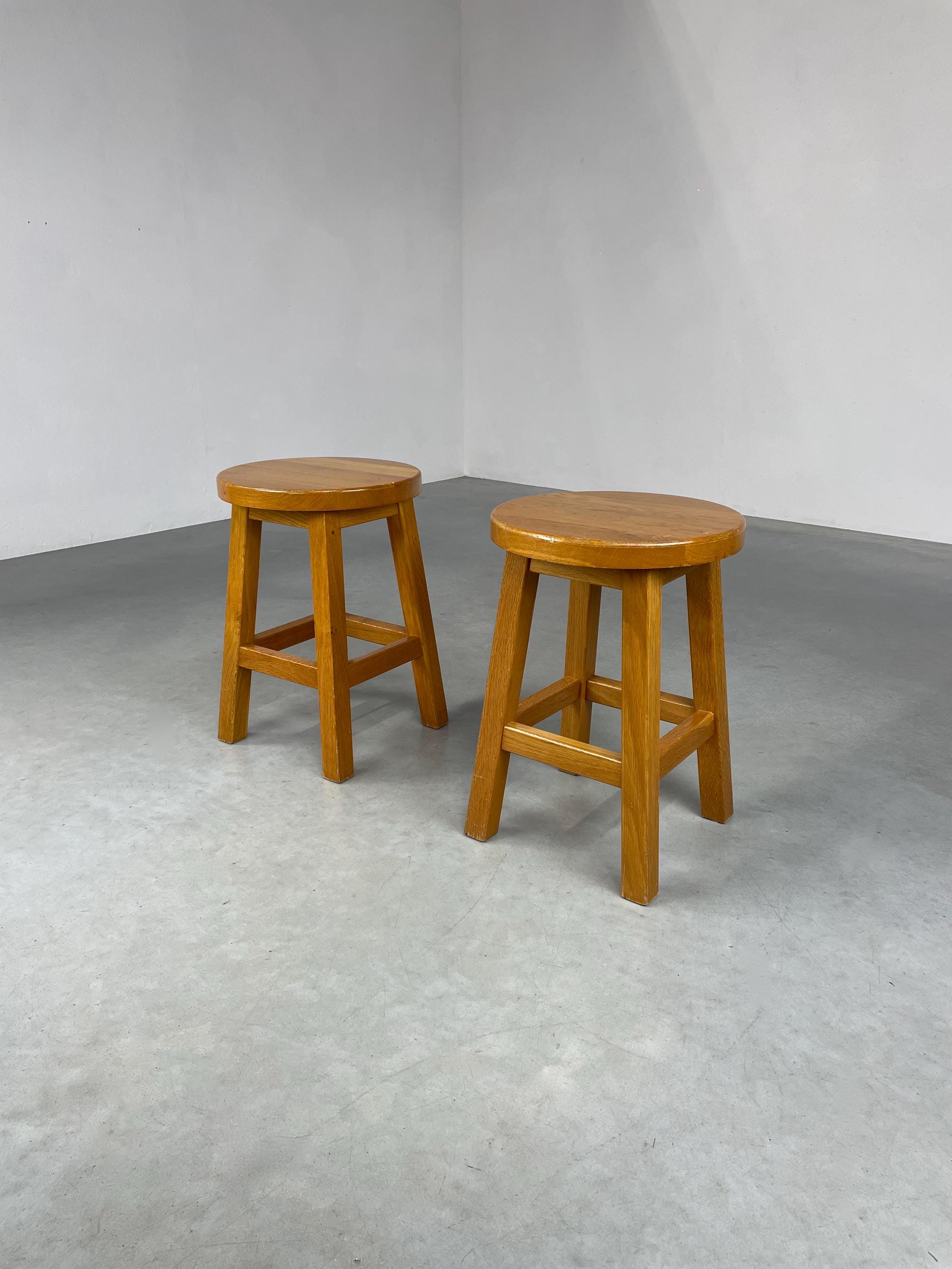 Solid Wooden Stool Set of 2 - Vintage 80s Design Chair - 1980s