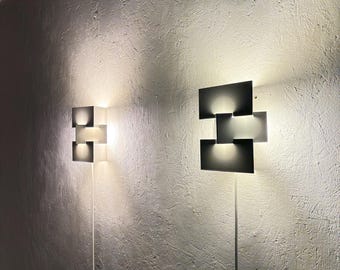 Set of 2 geometric metal wall lamps - ANVIA Almelo - Dutch modern 60's vintage design lighting