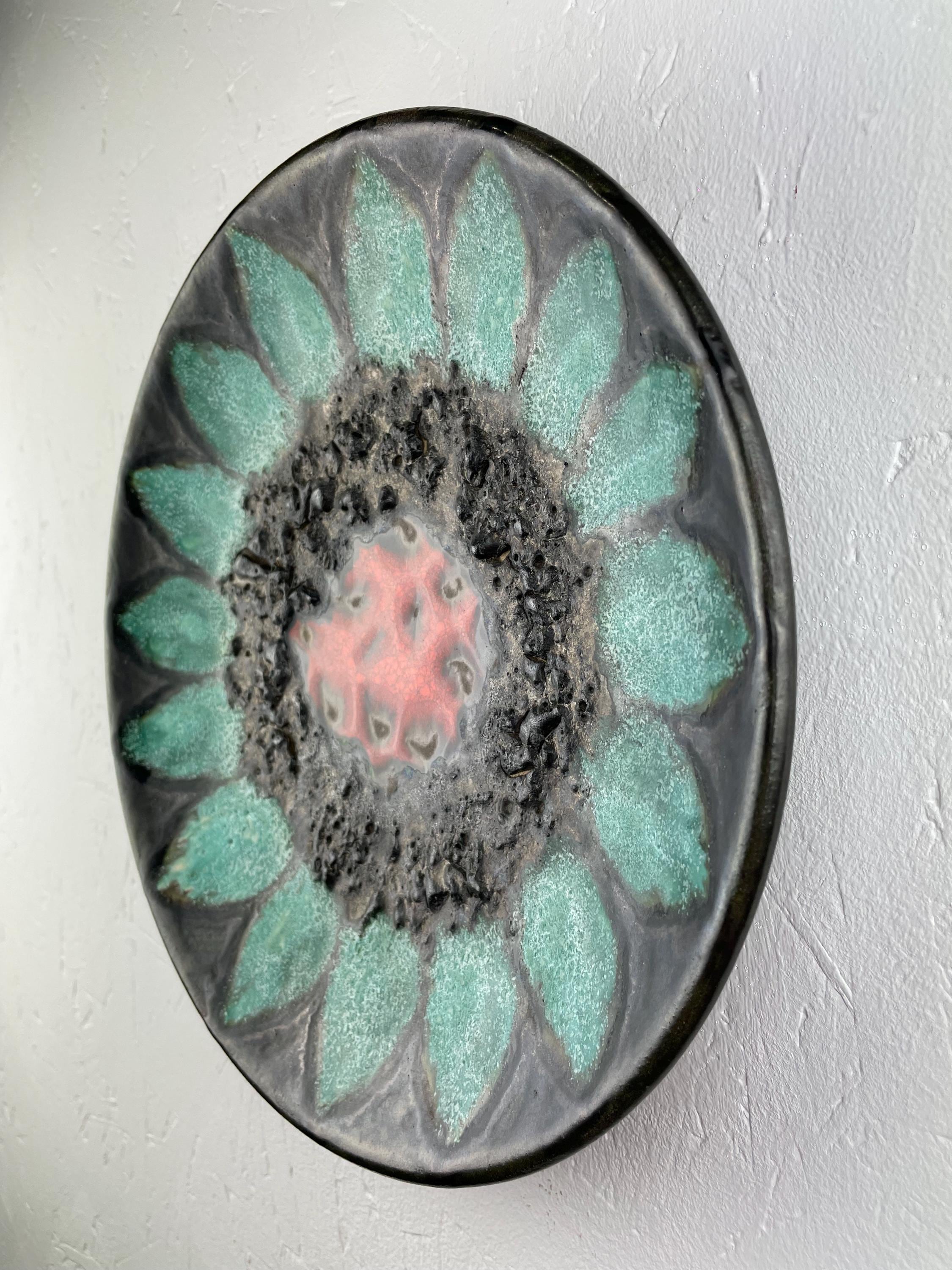 Vintage Fat Lava Ceramic Plate - Hanging Wall Art 1970s Decoration