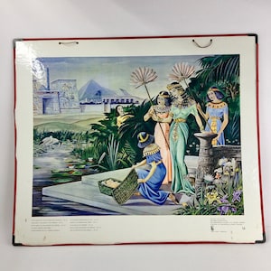 Moses gerettet - Bellarminus Bibelteller - Vintage 50er Jahre - Mid Century Print - Altes Testament-Ordner