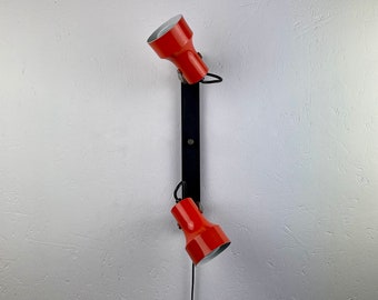 Vintage 70s wall light - twin lamp - modern 1970s retro design lighting - orange Aluminum plastic