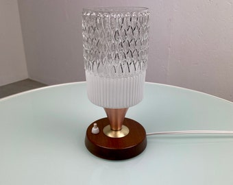 Mid century desk light - vintage 70s table lamp - 1970s glass wood brass copper design