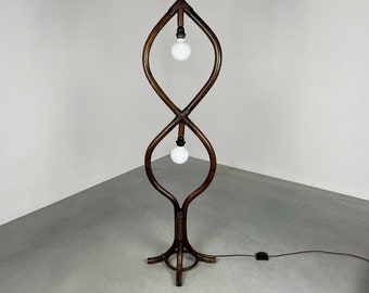 Vintage bamboo floor lamp - 1970s floor light - rare 70s large lighting