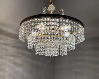Crystal chandelier - classic Louis XVI design lighting - vintage 1960s glass lamp with 5 lights - cut glass mid century