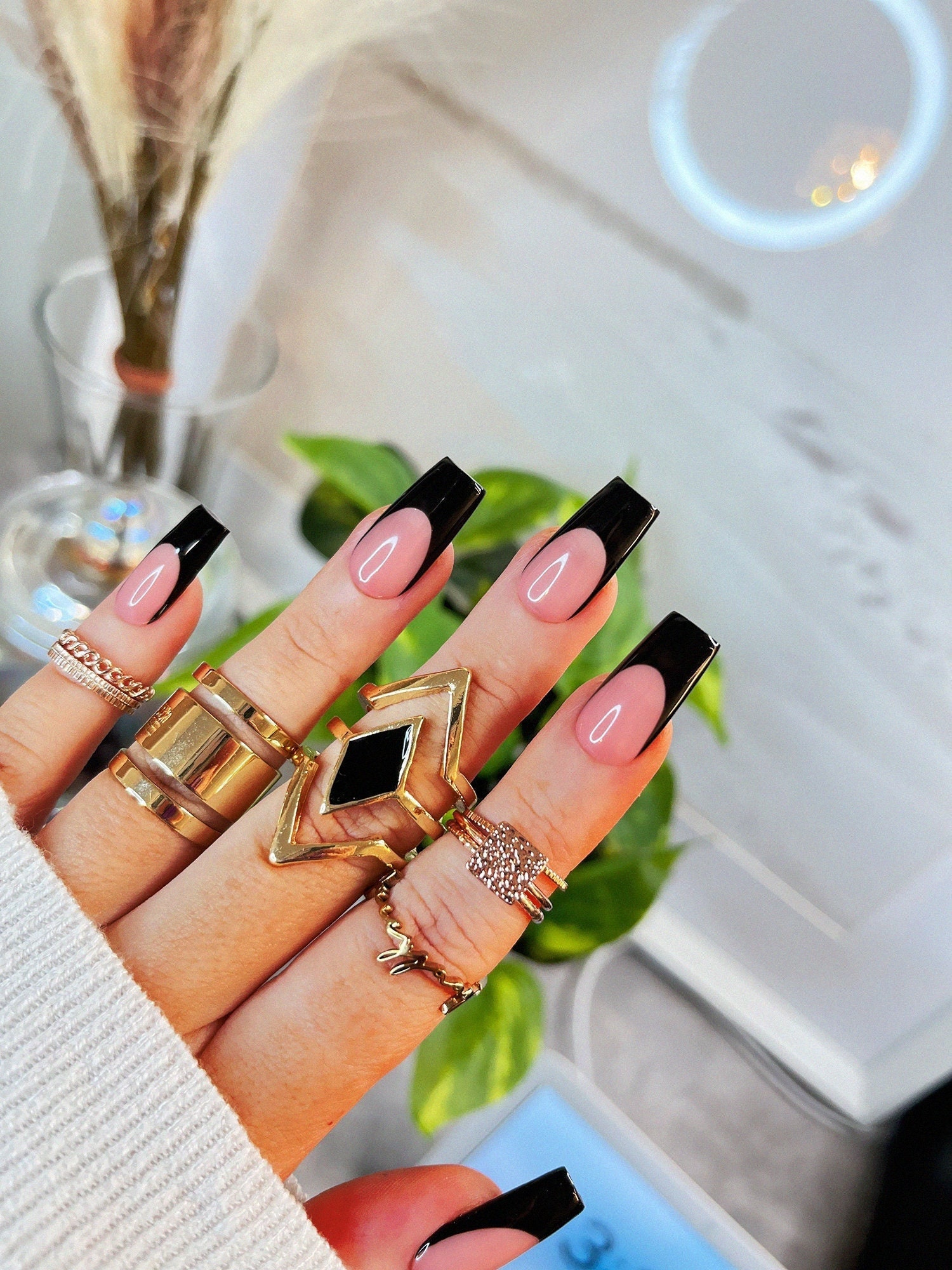 Black French Nails - Etsy