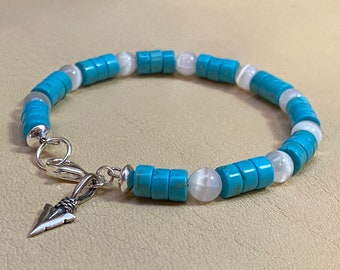 Turquoise Heishi & Selenite Bracelet with Arrowhead Charm