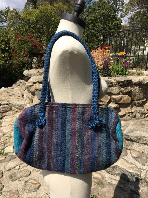 Vintage Blues Wool Kilim Tote Bag Boho - image 1