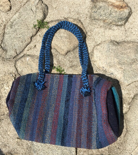Vintage Blues Wool Kilim Tote Bag Boho - image 2