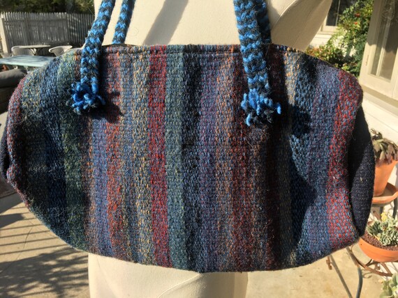 Vintage Blues Wool Kilim Tote Bag Boho - image 3