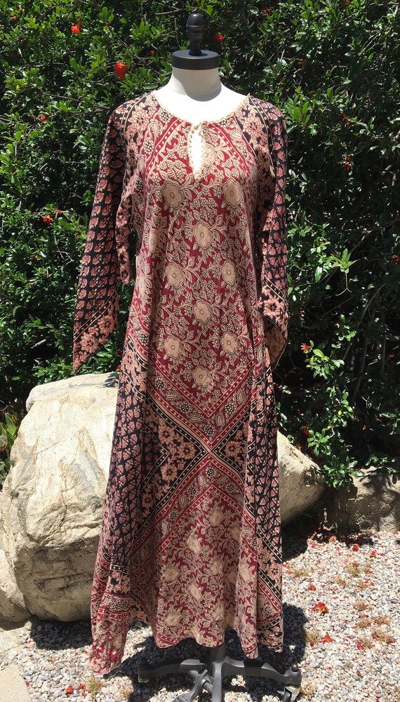 Earthy 70's Kaiser Block Print Kaftan Dress!