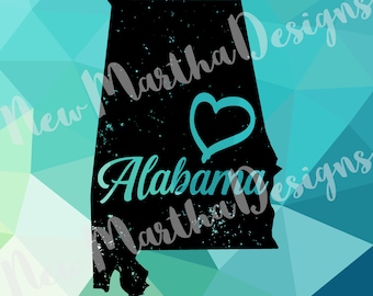 Alabama AL State Love Heart Distressed Vintage Retro PNG SVG digital download t-shirt silhouette cameo cricut cutout vinyl heat press decal