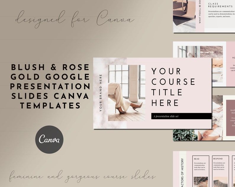 Blush and Rose Gold Google Presentation Course Slides for Etsy