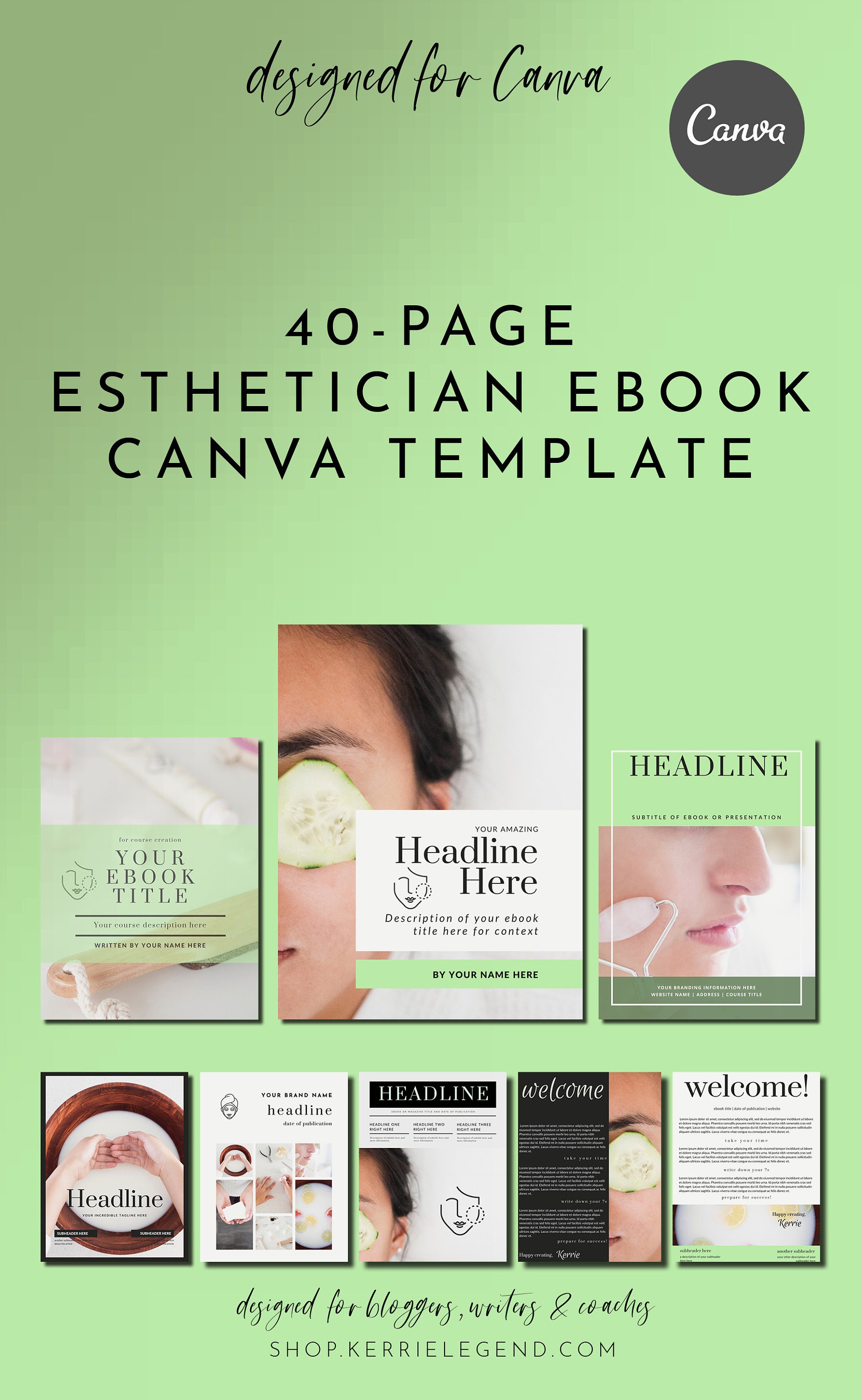 Esthetician Canva Template eBook & Workbook 40-Page Set - Spa, Wellness