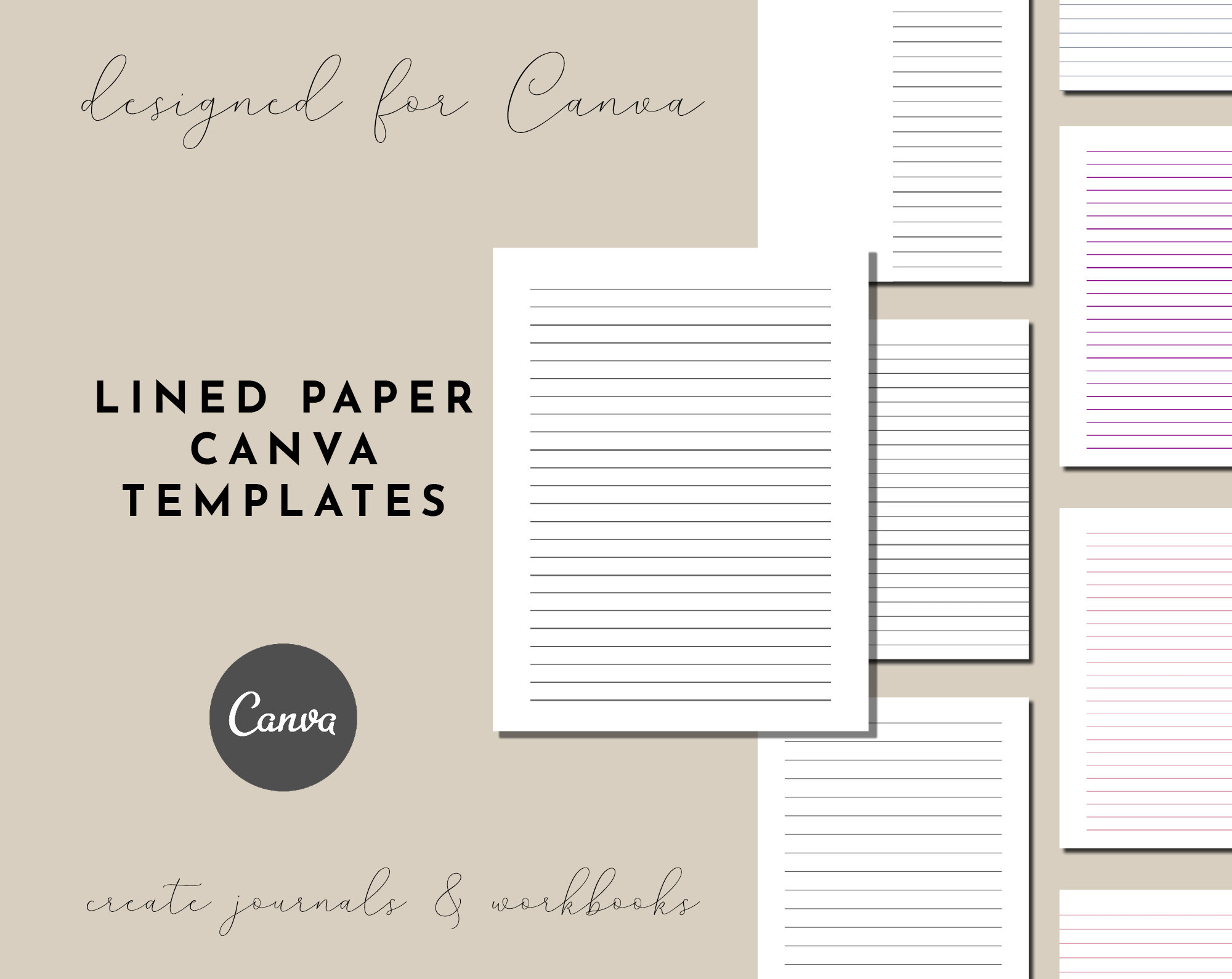 Canva Lined Paper Template in Plain and Rainbow Colors Wide Etsy