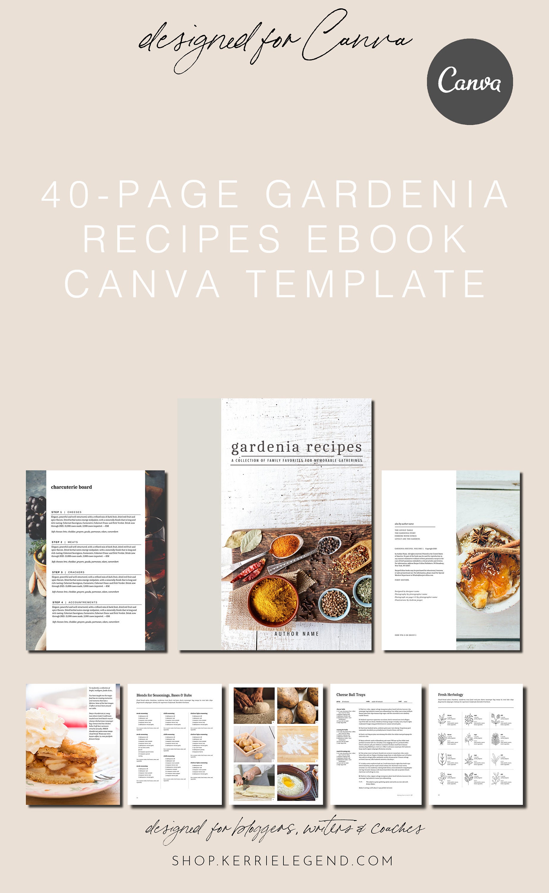 Gardenia Recipe Book Canva Template Set GARDENIA 40 Pages | Etsy
