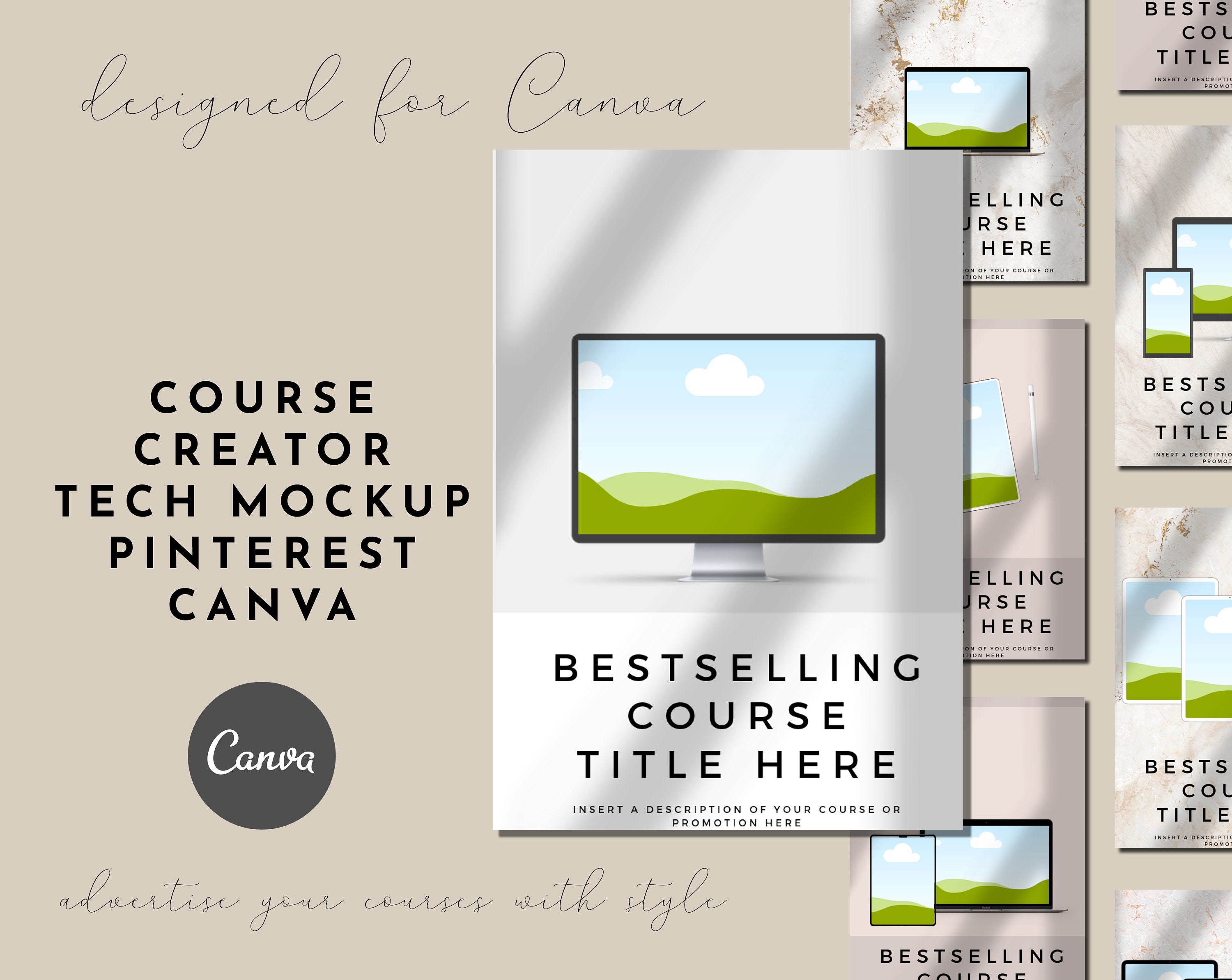 Download Course Creator Tech Mockup Pinterest Templates For Canva In Etsy