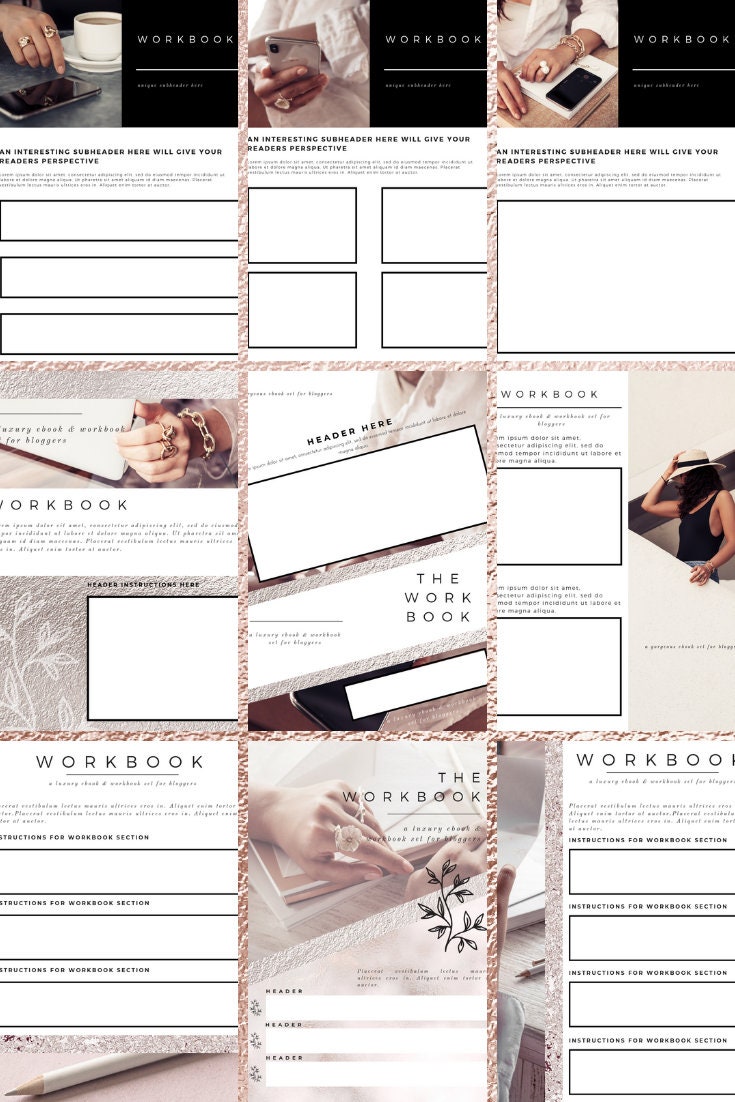 30 Canva Workbook Templates | Worksheet Templates | Rose Gold Template