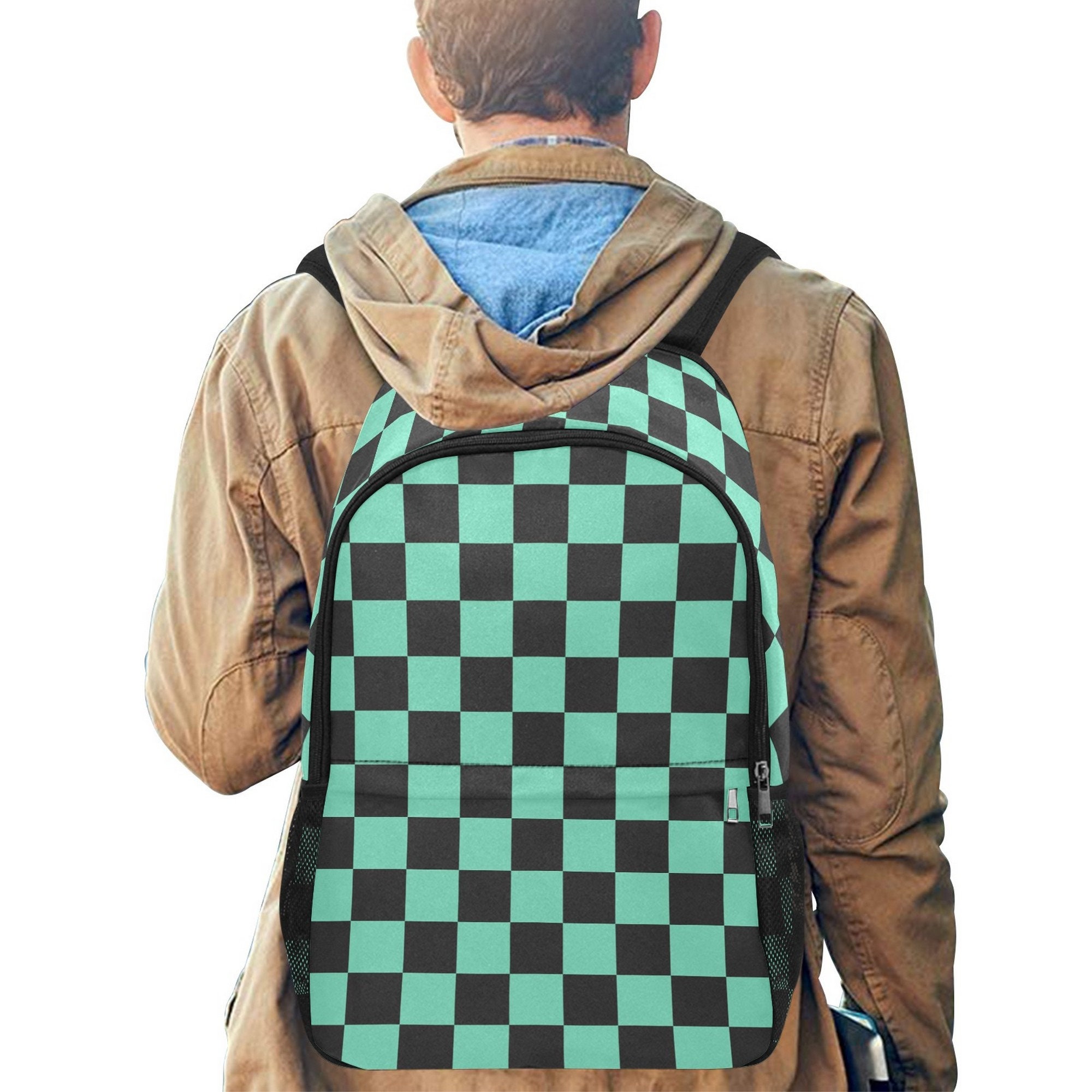 Checkered & Letter Graphic Functional Backpack