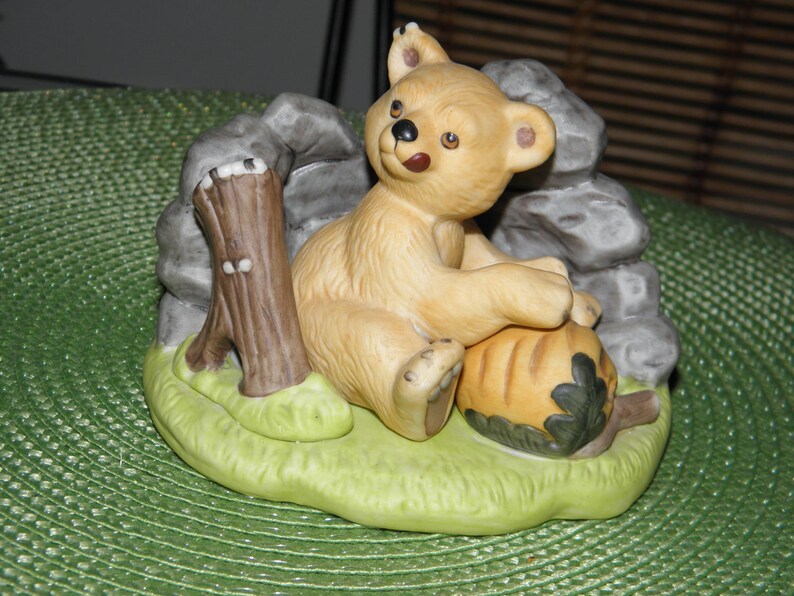 Woodland Surprises Bear with Stones Franklin Porcelain by Jacqueline B. Smith 1984 image 1