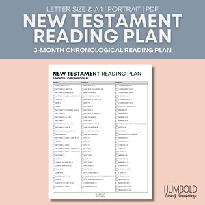 Plan de lectura de la Biblia del Nuevo Testamento / Plan cronológico de 90 días / Imprimible / Tamaño carta / Tamaño A4 / Seguimiento de lectura de la Biblia