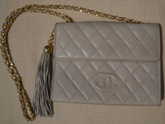 Chanel Cream Quilted Flower Embossed Medium Gold Chain Flap Bag