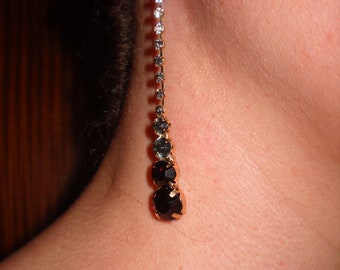 Earrings long elegant sparkling - Made in Italy 90's - brass and rhinestones